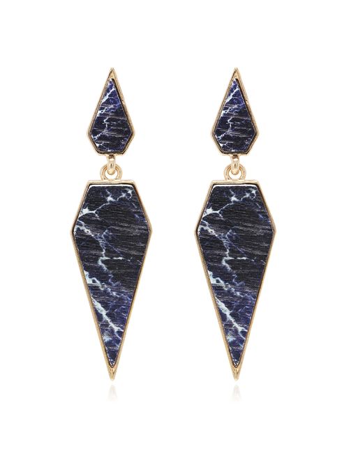 Bohemian Wood And Marble Effect Pentagon Shaped Drop Statement Earrings