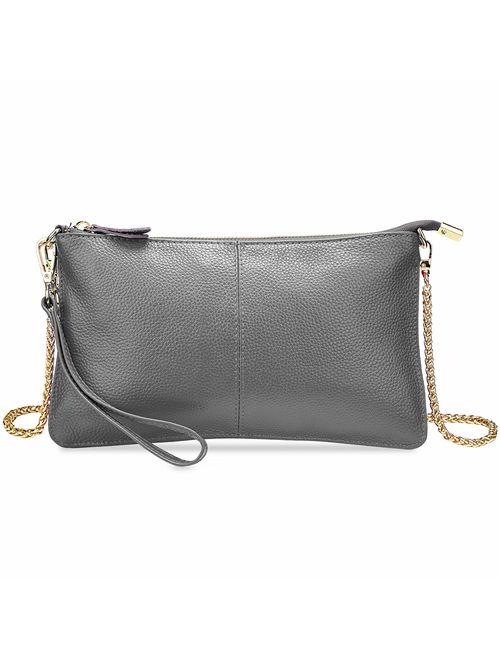 YALUXE Clutch Wristlet Women's Real Leather Large RFID Blocking Wallet with Shoulder Chain