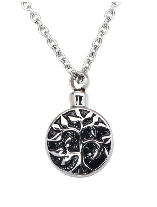 Tree of Life Cremation Urn Jewelry Necklace & Pendant for Ashes w/Funnel Filler Kit Black