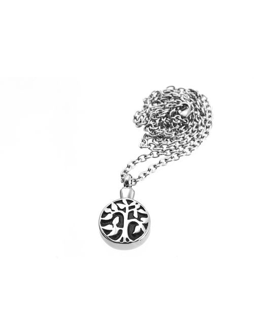 Tree of Life Cremation Urn Jewelry Necklace & Pendant for Ashes w/Funnel Filler Kit Black