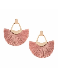 Bohemian Silky Thread Tassel Statement Drop Earrings - Strand Fringe Lightweight Feather Shape Dangles, Diamond Fan, Triangle Duster