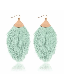 Bohemian Silky Thread Tassel Statement Drop Earrings - Strand Fringe Lightweight Feather Shape Dangles, Diamond Fan, Triangle Duster