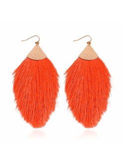 Bohemian Silky Thread Tassel Statement Drop Earrings - Strand Fringe Lightweight Feather Shape Dangles, Diamond Fan, Triangle Duster