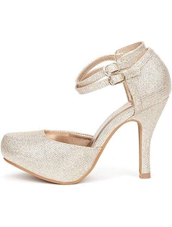 Women's Classy Mary Jane Double Ankle Strap Almond Toe High Heel Pumps