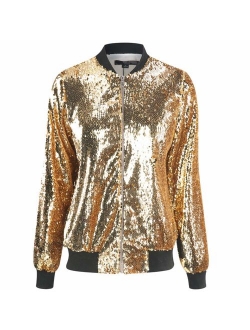 Cresay Women's Sequin Fitted Long Sleeve Zipper Blazer Bomber Jacket