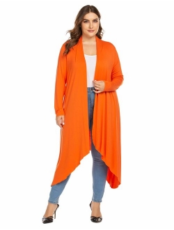 Zeagoo Women's Plus Size Long Sleeve Waterfall Asymmetric Drape Open Front Long Maxi Cardigan Sweater L-5XL