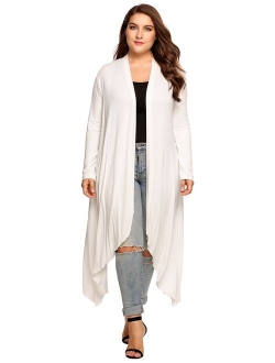 Zeagoo Women's Plus Size Long Sleeve Waterfall Asymmetric Drape Open Front Long Maxi Cardigan Sweater L-5XL