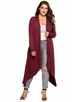 Zeagoo Women's Plus Size Long Sleeve Waterfall Asymmetric Drape Open Front Long Maxi Cardigan Sweater L-5XL