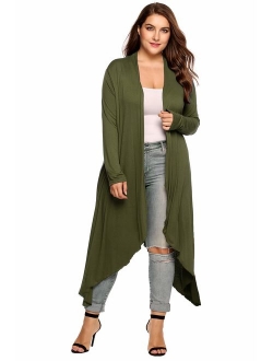 Zeagoo Women's Plus Size Long Sleeve Waterfall Asymmetric Drape Open Front Long Maxi Cardigan Sweater L-5XL