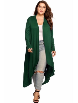 Zeagoo Women's Plus Size Long Sleeve Waterfall Asymmetric Drape Open Front Long Maxi Cardigan Sweater L-5XL