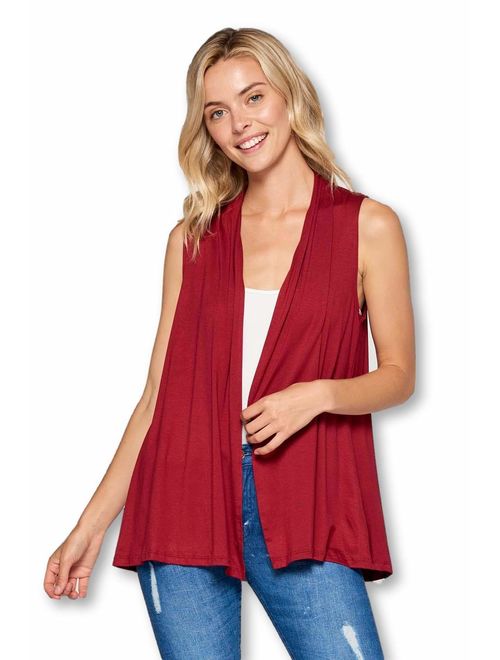 Women's Soft Solid Sleeveless Bamboo Layering Vest Cardigan Sweater -Made in USA