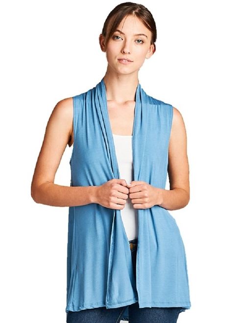 Women's Soft Solid Sleeveless Bamboo Layering Vest Cardigan Sweater -Made in USA