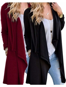 Little Beauty Women's Drape Open Front Long Sleeve Irregular Hem Cardigan