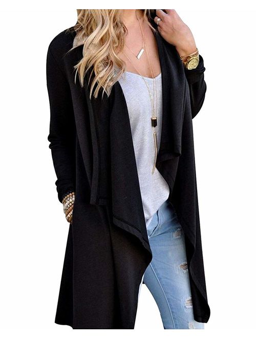 Little Beauty Women's Drape Open Front Long Sleeve Irregular Hem Cardigan