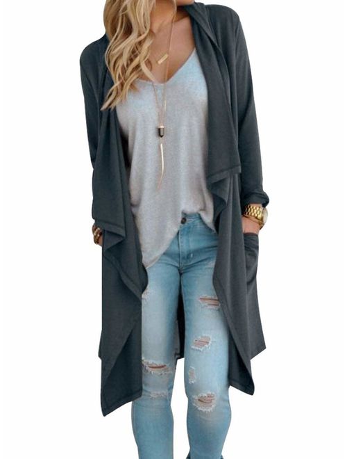 Little Beauty Women's Drape Open Front Long Sleeve Irregular Hem Cardigan