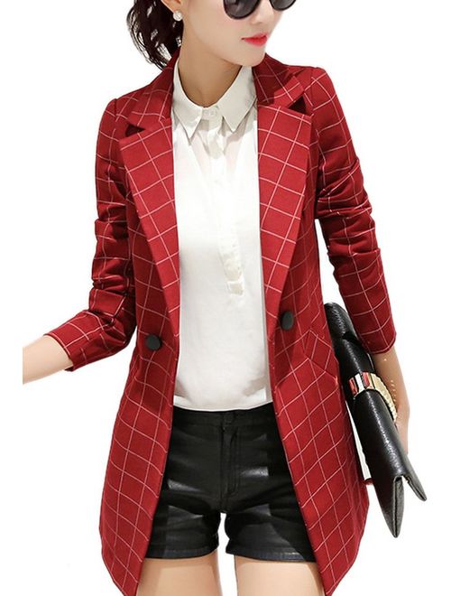 plaid long sleeve blazer