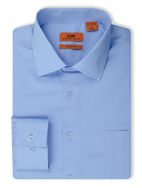 Steven Land Men's Cotton Long Sleeve Light Blue Dress Shirt