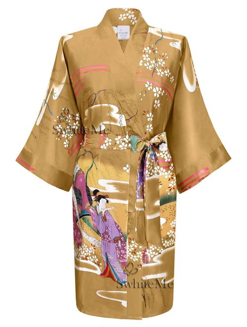 Swhiteme Women's Kimono Robe, Short