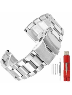 Brush Matte Finish Metal Watch Band Stainless Steel Bracelet Straps 18mm/20mm/22mm/24mm Double Buckle Black or Silver