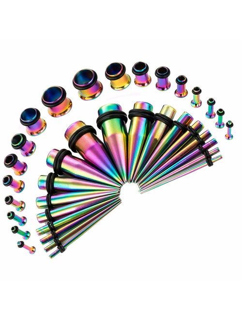 BodyJ4You 36PC Gauges Kit Ear Stretching 14G-00G Surgical Steel Tunnel Plugs Tapers Piecing Set