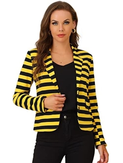 Women's Notched Lapel Pocket Button Closure Striped Blazer