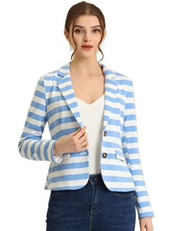 Women's Notched Lapel Pocket Button Closure Striped Blazer