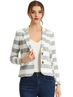 Women's Notched Lapel Pocket Button Closure Striped Blazer