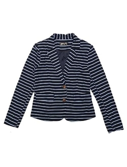 Women's Notched Lapel Pocket Button Closure Striped Blazer