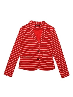 Women's Notched Lapel Pocket Button Closure Striped Blazer