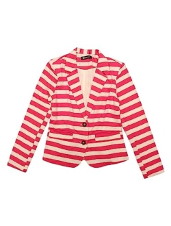 Women's Notched Lapel Pocket Button Closure Striped Blazer