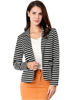 Women's Notched Lapel Pocket Button Closure Striped Blazer