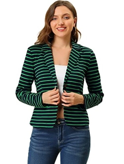 Women's Notched Lapel Pocket Button Closure Striped Blazer