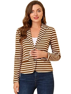 Women's Notched Lapel Pocket Button Closure Striped Blazer