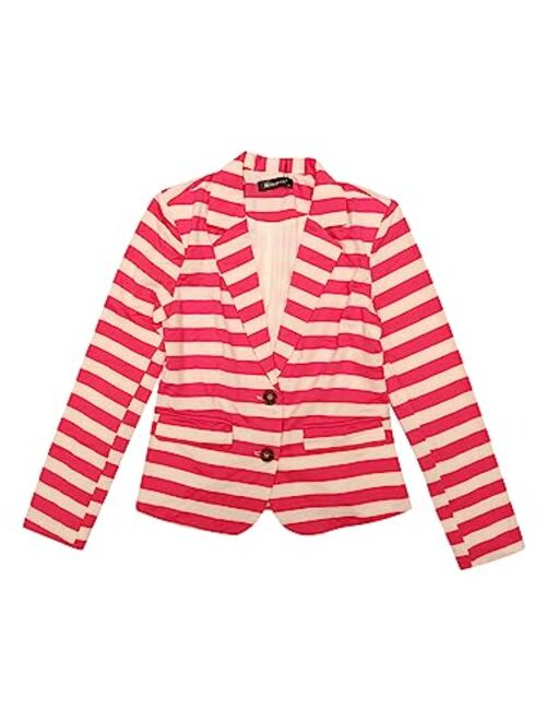 Allegra K Women's Notched Lapel Pocket Button Closure Striped Blazer