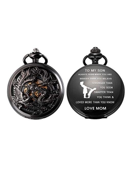 Steampunk Transparent Open Face Pocket Watch for Men Women Skeleton Dial Antique with Chain   Box