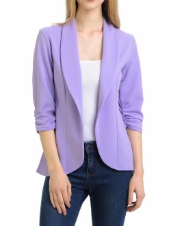 MINEFREE Women's 3/4 Ruched Sleeve Lightweight Work Office Blazer Jacket (S-3XL)