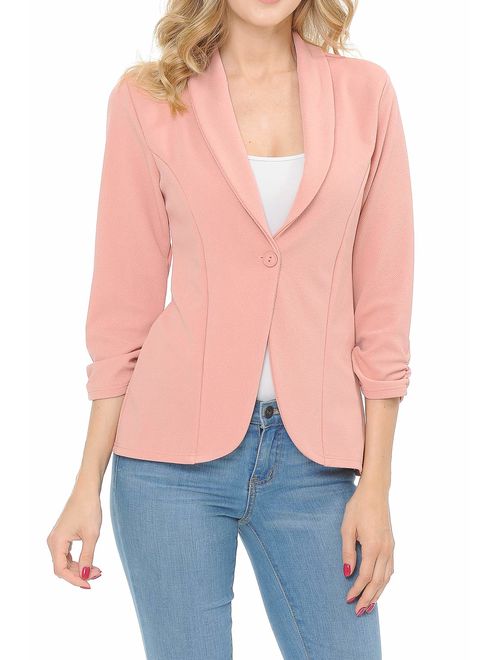 MINEFREE Women's 3/4 Ruched Sleeve Lightweight Work Office Blazer Jacket (S-3XL)