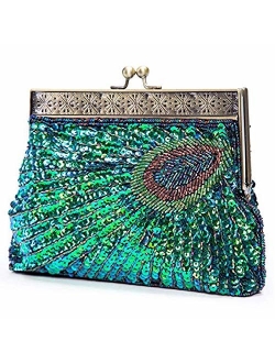 UBORSE Beaded Sequin Peacock Evening Clutch Bags Party Wedding Purse