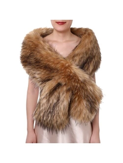 Dikoaina Women's Winter Fake Faux Fur Scarf Wrap Collar Shawl Shrug