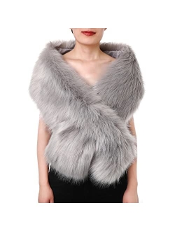 Dikoaina Women's Winter Fake Faux Fur Scarf Wrap Collar Shawl Shrug