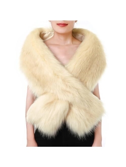 Dikoaina Women's Winter Fake Faux Fur Scarf Wrap Collar Shawl Shrug