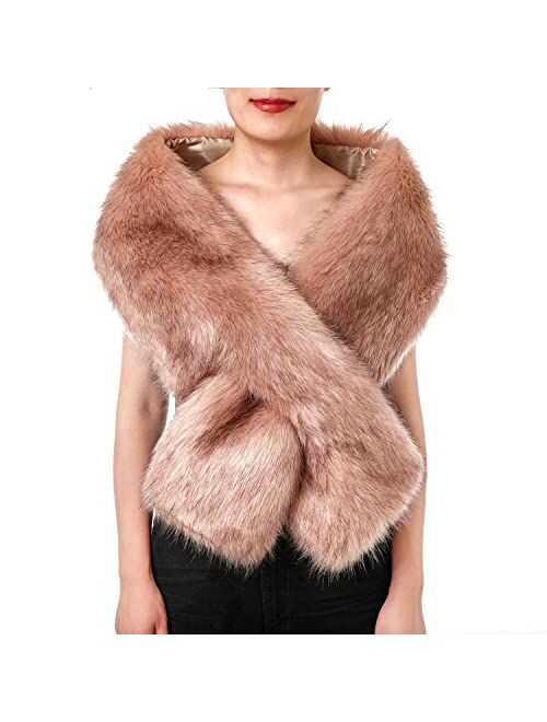 Dikoaina Women's Winter Fake Faux Fur Scarf Wrap Collar Shawl Shrug