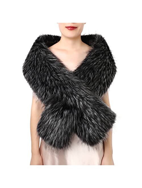 Dikoaina Women's Winter Fake Faux Fur Scarf Wrap Collar Shawl Shrug