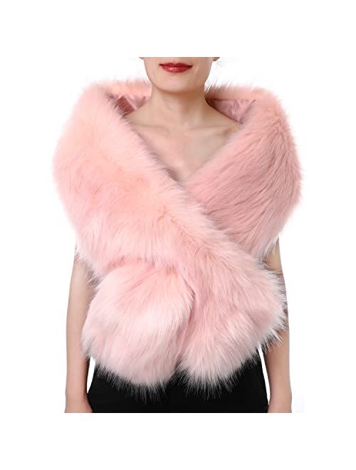 Dikoaina Women's Winter Fake Faux Fur Scarf Wrap Collar Shawl Shrug