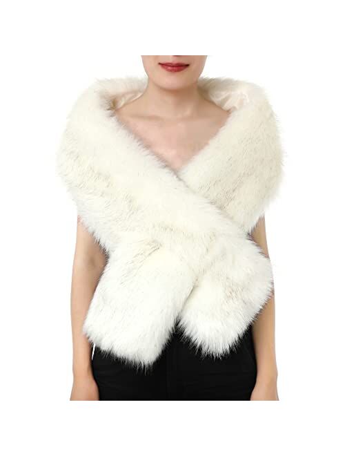 Dikoaina Women's Winter Fake Faux Fur Scarf Wrap Collar Shawl Shrug