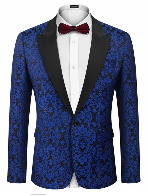 COOFANDY Men's Floral Party Dress Suit Stylish Dinner Jacket Wedding Blazer Prom Tuxedo