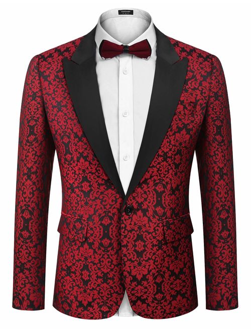 COOFANDY Men's Floral Party Dress Suit Stylish Dinner Jacket Wedding Blazer Prom Tuxedo