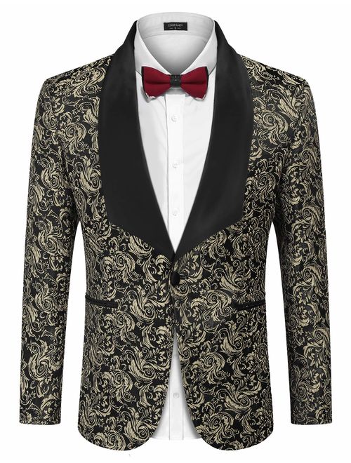 COOFANDY Men's Floral Party Dress Suit Stylish Dinner Jacket Wedding Blazer Prom Tuxedo