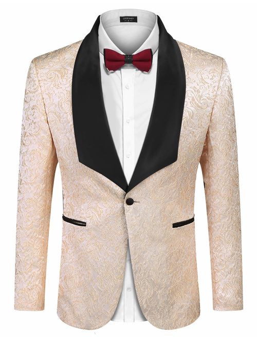 COOFANDY Men's Floral Party Dress Suit Stylish Dinner Jacket Wedding Blazer Prom Tuxedo