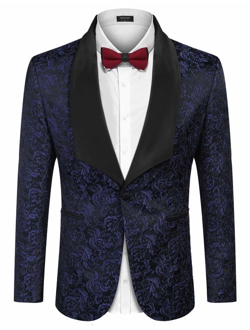 COOFANDY Men's Floral Party Dress Suit Stylish Dinner Jacket Wedding Blazer Prom Tuxedo